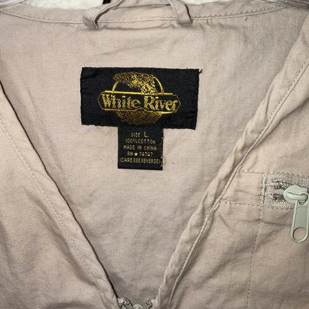White River Fly Trout Fishing Outdoor Khaki Tackle Bait Vest Large Pockets - Picture 2 of 6